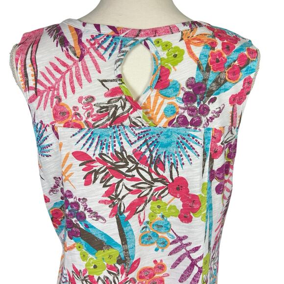Fresh Produce Tunic Women Sz Large White Multi Color Floral Tropical Coastal Top - Picture 6 of 12